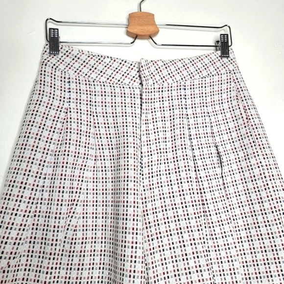 FARROW Fran Pleated High Rise Trousers Checked Jacquard Gaucho Women Medium Red - Picture 3 of 13